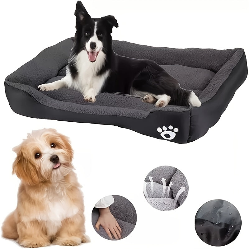 Large, Washable Dog Bed with Paw Print Design - Plush, Rectangular Kennel for Cats, Dogs, and Small Animals - Durable Polyester Fiber, Available in Multiple Colors, Pet Supplies|Plush Dog Bed|Durable Kennel