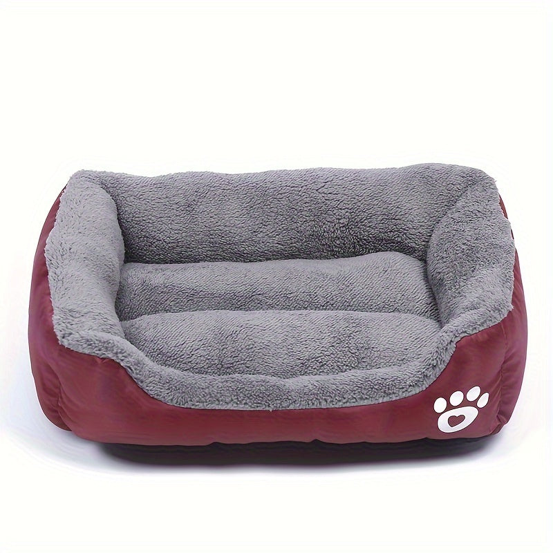 Large, Washable Dog Bed with Paw Print Design - Plush, Rectangular Kennel for Cats, Dogs, and Small Animals - Durable Polyester Fiber, Available in Multiple Colors, Pet Supplies|Plush Dog Bed|Durable Kennel