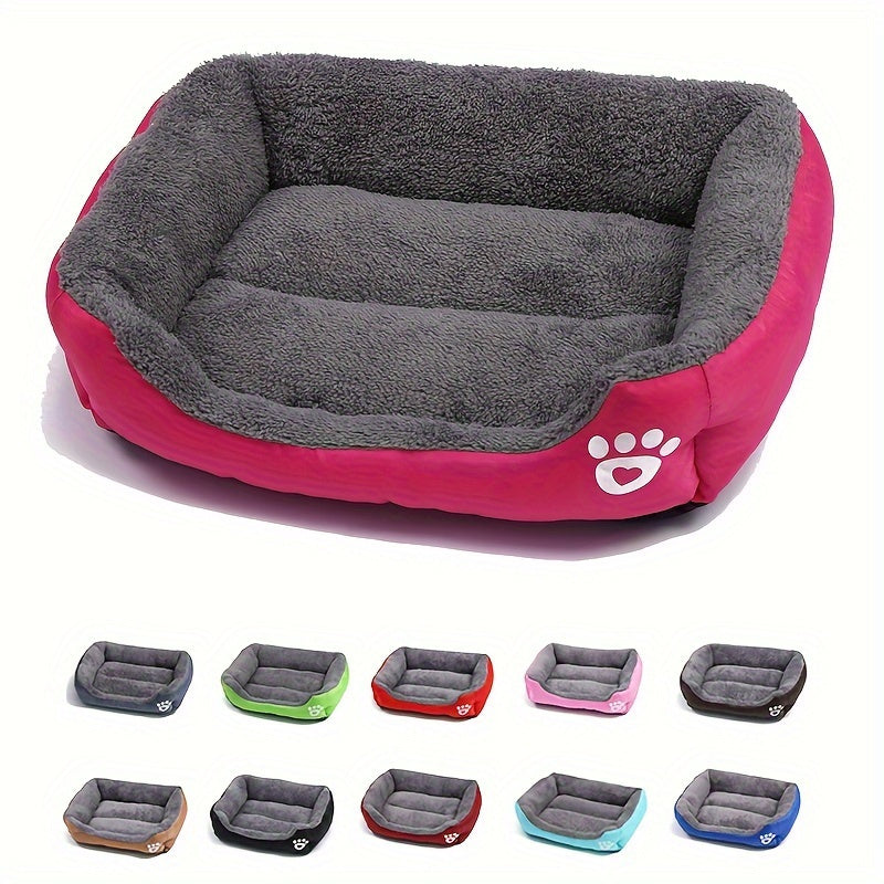 Large, Washable Dog Bed with Paw Print Design - Plush, Rectangular Kennel for Cats, Dogs, and Small Animals - Durable Polyester Fiber, Available in Multiple Colors, Pet Supplies|Plush Dog Bed|Durable Kennel