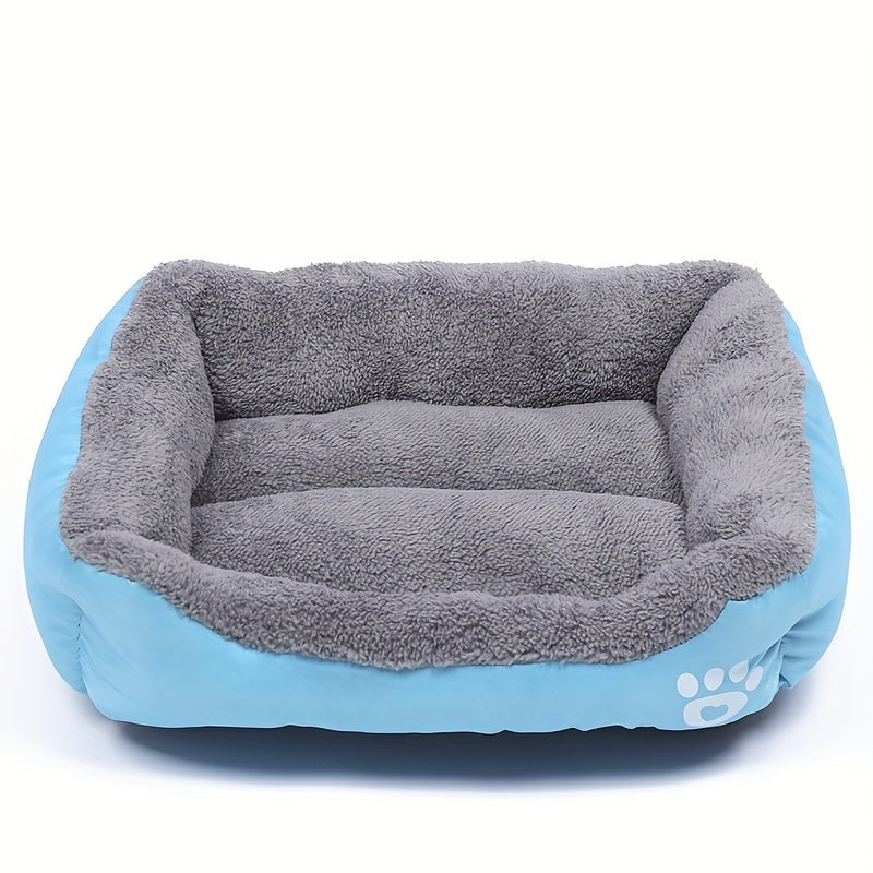 Large, Washable Dog Bed with Paw Print Design - Plush, Rectangular Kennel for Cats, Dogs, and Small Animals - Durable Polyester Fiber, Available in Multiple Colors, Pet Supplies|Plush Dog Bed|Durable Kennel