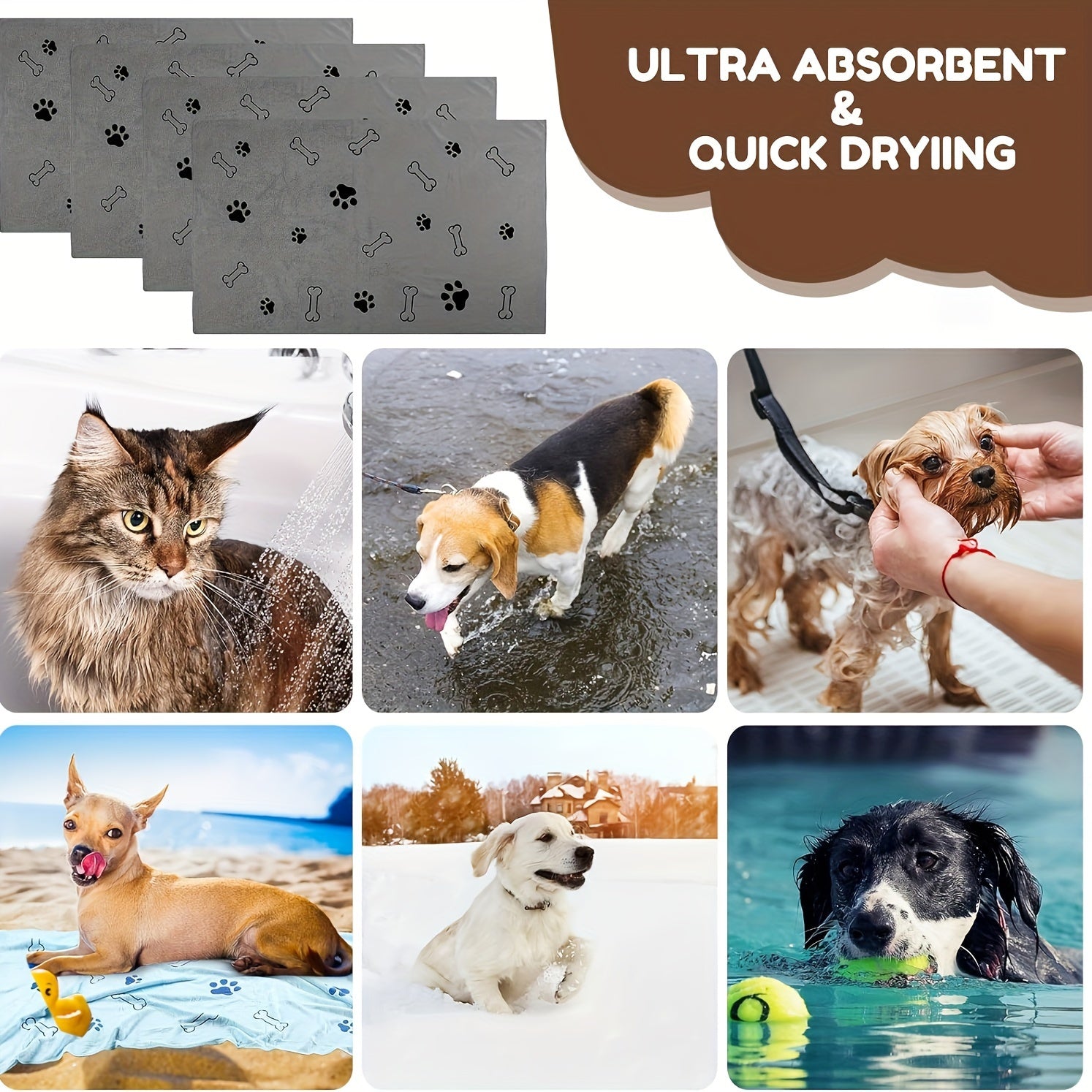 [Quick Drying] One Pet Bath Towel | Quick Drying | Absorbent | Dog Cat Bathing | Large | Soft | Pet Store Gift | Pet Supplies