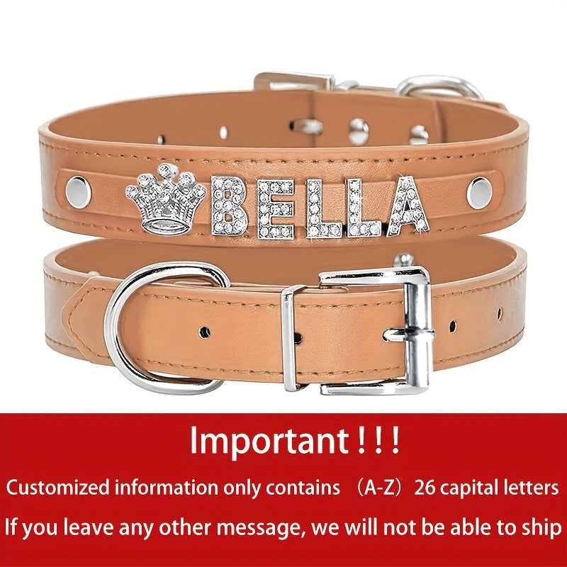 Customizable Dog Collar with Shiny Heart & Star Ornaments, PU Leather, Adjustable Head & Buckle Closure, Pet Supplies for Small, Medium, Large Dogs
