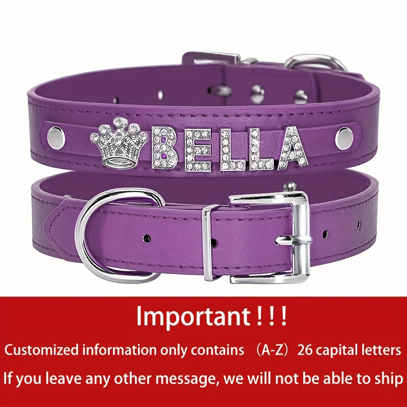 Customizable Dog Collar with Shiny Heart & Star Ornaments, PU Leather, Adjustable Head & Buckle Closure, Pet Supplies for Small, Medium, Large Dogs