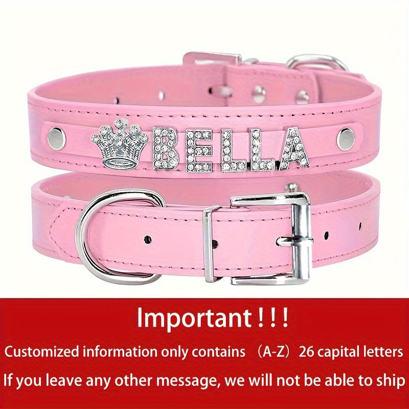 Customizable Dog Collar with Shiny Heart & Star Ornaments, PU Leather, Adjustable Head & Buckle Closure, Pet Supplies for Small, Medium, Large Dogs