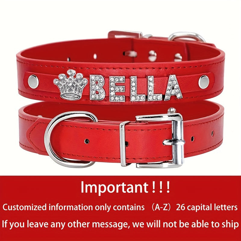 Customizable Dog Collar with Shiny Heart & Star Ornaments, PU Leather, Adjustable Head & Buckle Closure, Pet Supplies for Small, Medium, Large Dogs