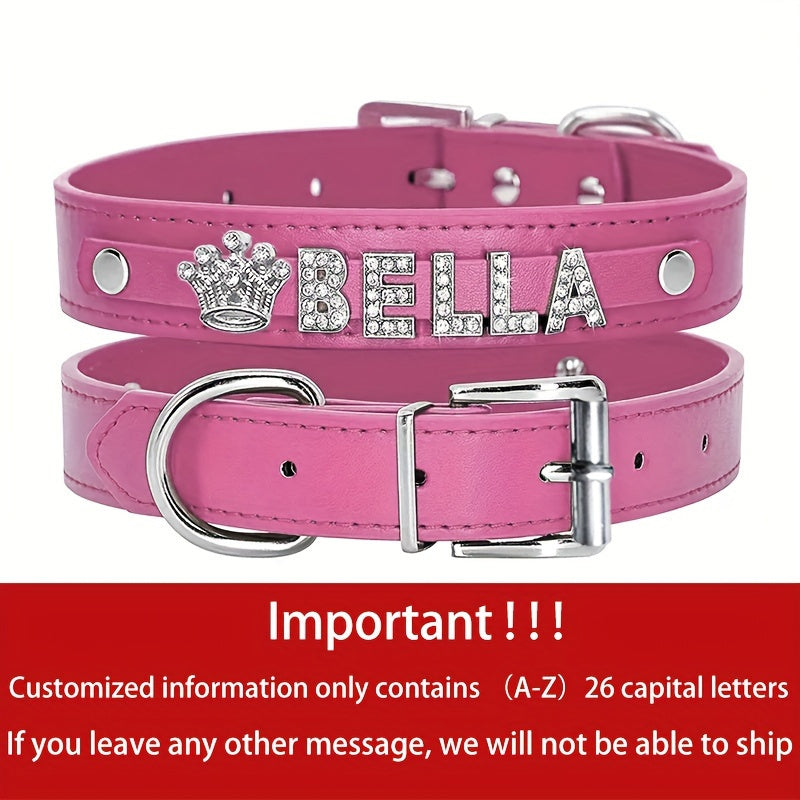 Customizable Dog Collar with Shiny Heart & Star Ornaments, PU Leather, Adjustable Head & Buckle Closure, Pet Supplies for Small, Medium, Large Dogs