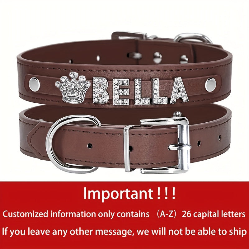 Customizable Dog Collar with Shiny Heart & Star Ornaments, PU Leather, Adjustable Head & Buckle Closure, Pet Supplies for Small, Medium, Large Dogs