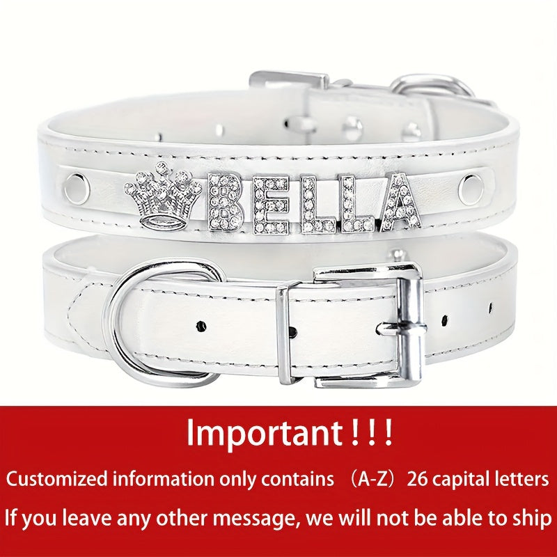 Customizable Dog Collar with Shiny Heart & Star Ornaments, PU Leather, Adjustable Head & Buckle Closure, Pet Supplies for Small, Medium, Large Dogs