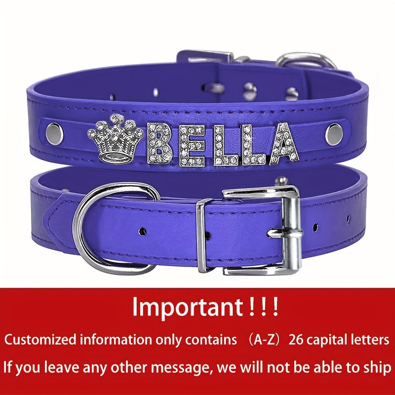 Customizable Dog Collar with Shiny Heart & Star Ornaments, PU Leather, Adjustable Head & Buckle Closure, Pet Supplies for Small, Medium, Large Dogs