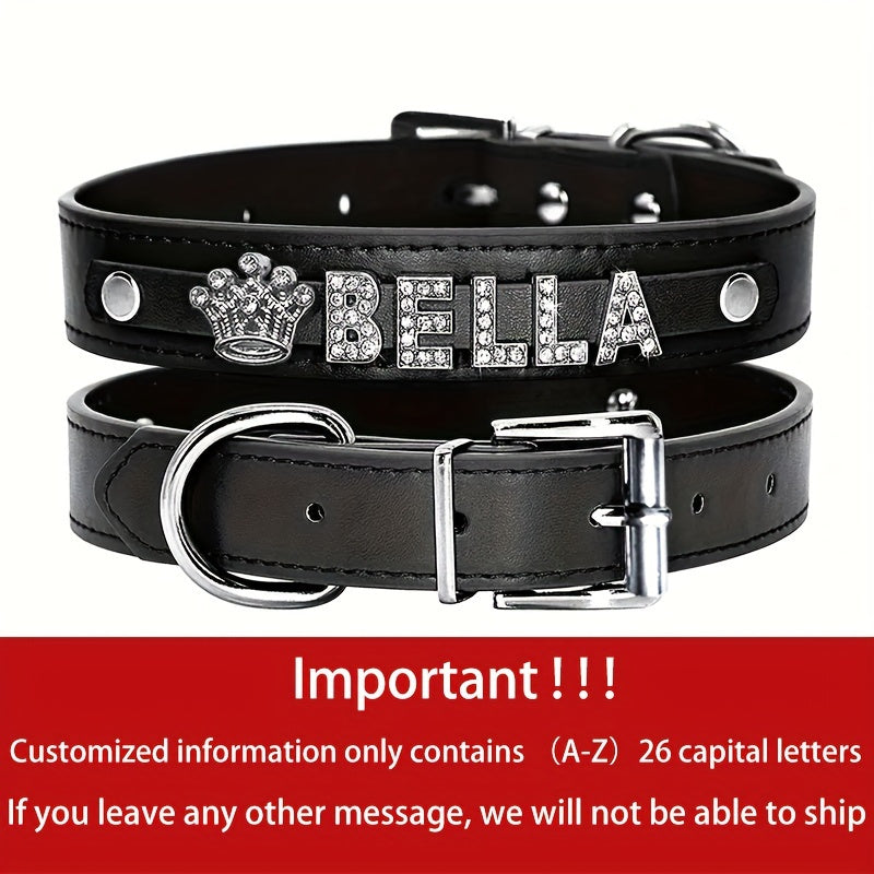 Customizable Dog Collar with Shiny Heart & Star Ornaments, PU Leather, Adjustable Head & Buckle Closure, Pet Supplies for Small, Medium, Large Dogs