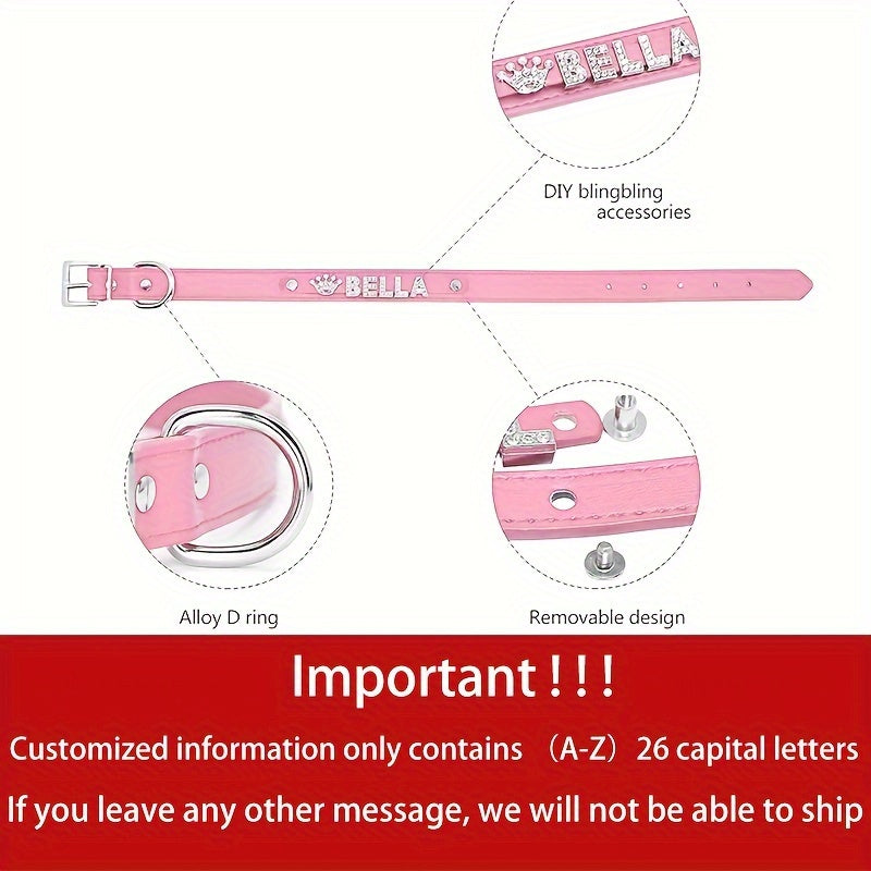 Customizable Dog Collar with Shiny Heart & Star Ornaments, PU Leather, Adjustable Head & Buckle Closure, Pet Supplies for Small, Medium, Large Dogs