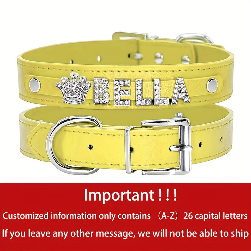 Customizable Dog Collar with Shiny Heart & Star Ornaments, PU Leather, Adjustable Head & Buckle Closure, Pet Supplies for Small, Medium, Large Dogs