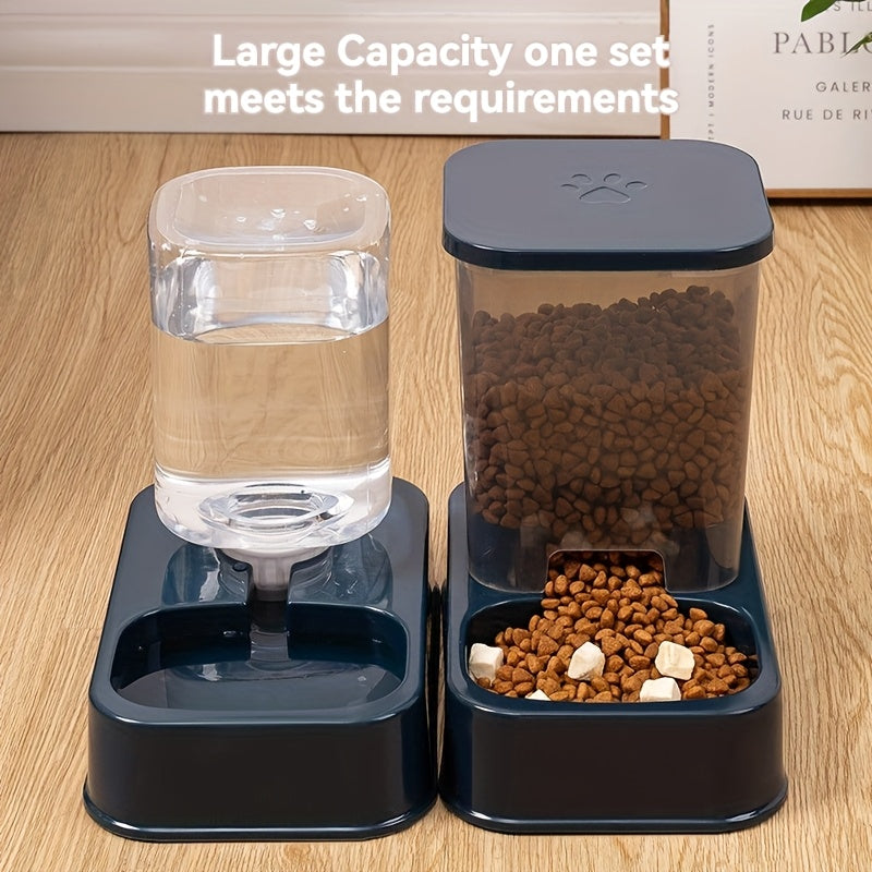 1set Automatic Pet Feeder and Water Dispenser Set, Plastic Cat Bowl and Dog Bowl, Self-Drinking and Feeding System for Cats, Durable Pet Supplies for Target Species Cat