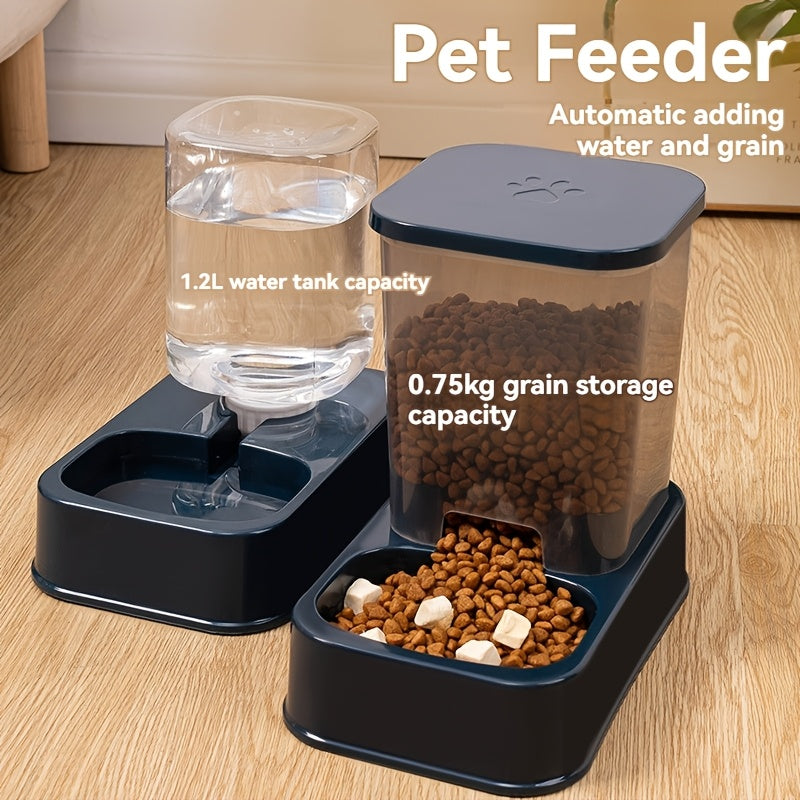 1set Automatic Pet Feeder and Water Dispenser Set, Plastic Cat Bowl and Dog Bowl, Self-Drinking and Feeding System for Cats, Durable Pet Supplies for Target Species Cat