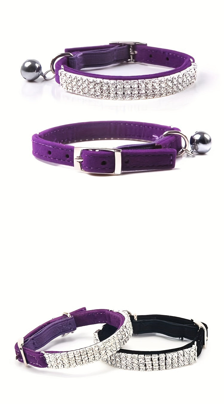 Soft Velvet Cat Collar - Jewelry Turn Drill & Bell, Shiny Neck Collar, Adjustable & Safe Pet Supplies