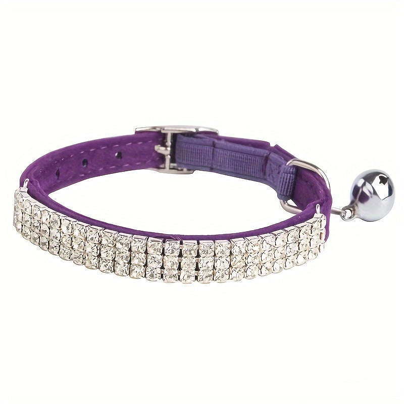 Soft Velvet Cat Collar - Jewelry Turn Drill & Bell, Shiny Neck Collar, Adjustable & Safe Pet Supplies