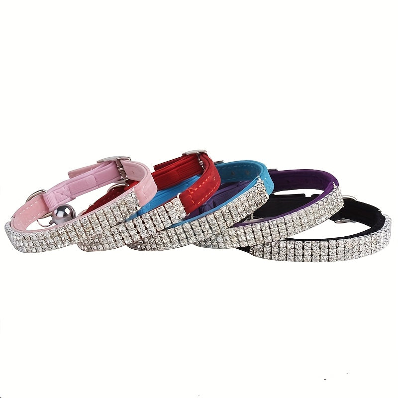 Soft Velvet Cat Collar - Jewelry Turn Drill & Bell, Shiny Neck Collar, Adjustable & Safe Pet Supplies