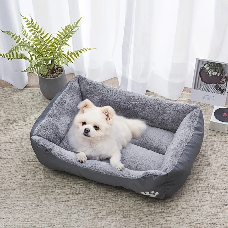 Large, Washable Dog Bed with Paw Print Design - Plush, Rectangular Kennel for Cats, Dogs, and Small Animals - Durable Polyester Fiber, Available in Multiple Colors, Pet Supplies|Plush Dog Bed|Durable Kennel