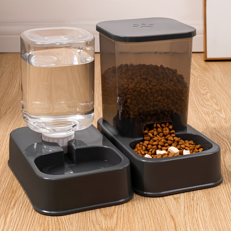 1set Automatic Pet Feeder and Water Dispenser Set, Plastic Cat Bowl and Dog Bowl, Self-Drinking and Feeding System for Cats, Durable Pet Supplies for Target Species Cat