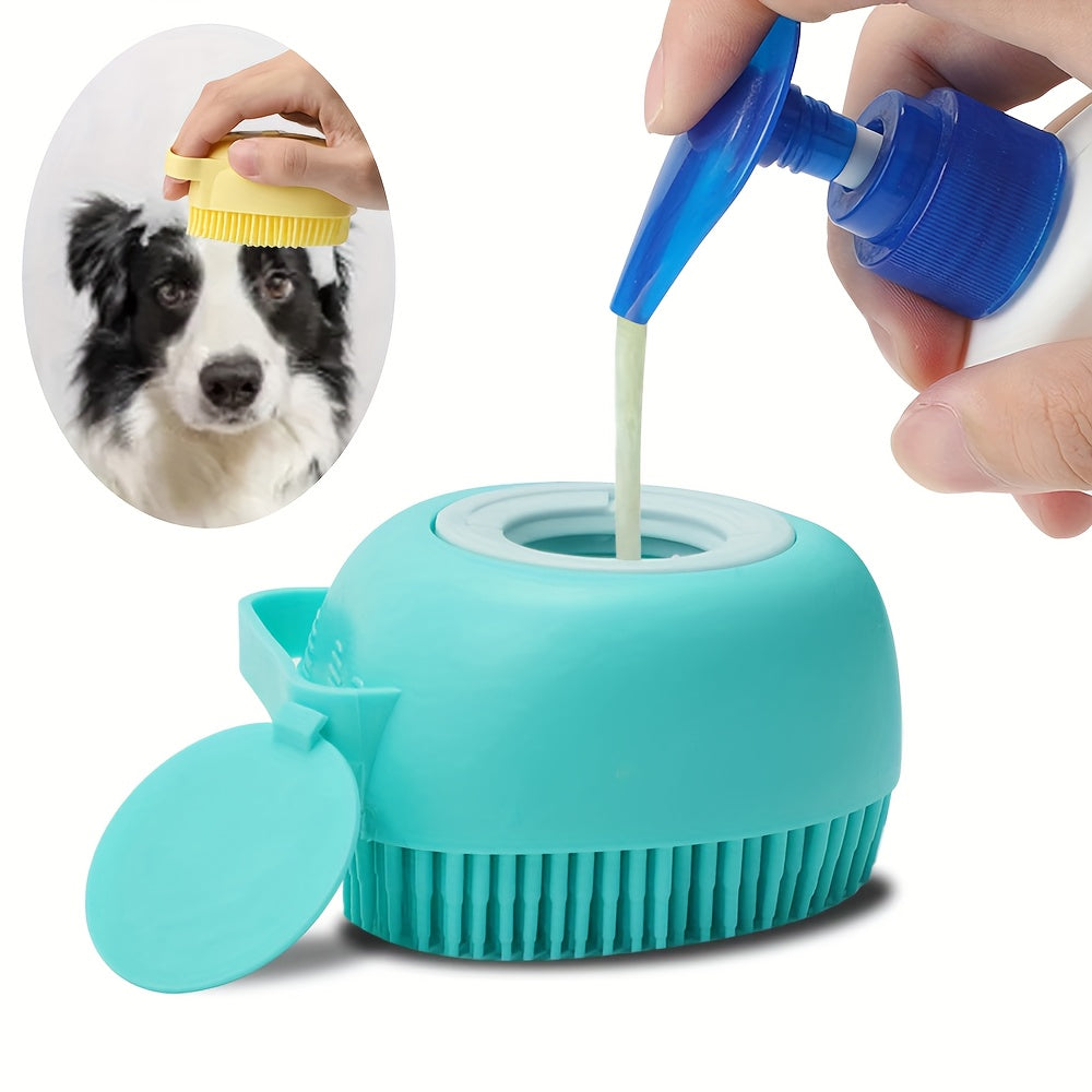 2pcs Silicone Sponge For Bath, Soft Safety Silicone, Rubber Bristle Material, with Shampoo Dispenser Soap Brush, for Dog Wash, Puppy, Cat, Pet Kitten, Bath Massage Gloves Brush, Pet Supplies