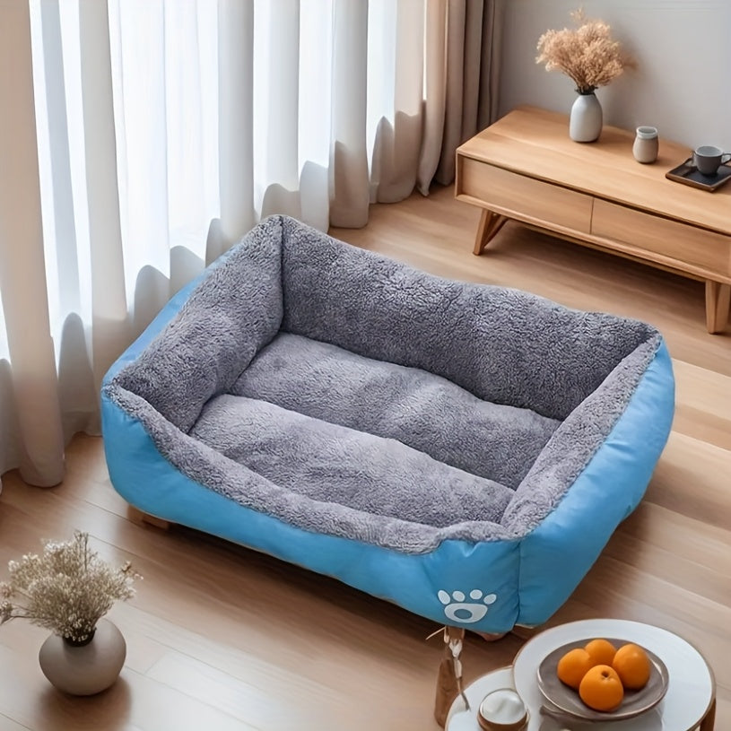 Large, Washable Dog Bed with Paw Print Design - Plush, Rectangular Kennel for Cats, Dogs, and Small Animals - Durable Polyester Fiber, Available in Multiple Colors, Pet Supplies|Plush Dog Bed|Durable Kennel