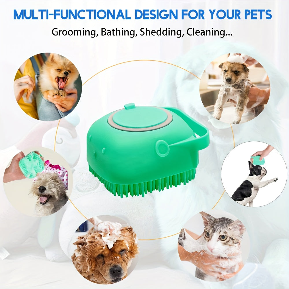 2pcs Silicone Sponge For Bath, Soft Safety Silicone, Rubber Bristle Material, with Shampoo Dispenser Soap Brush, for Dog Wash, Puppy, Cat, Pet Kitten, Bath Massage Gloves Brush, Pet Supplies