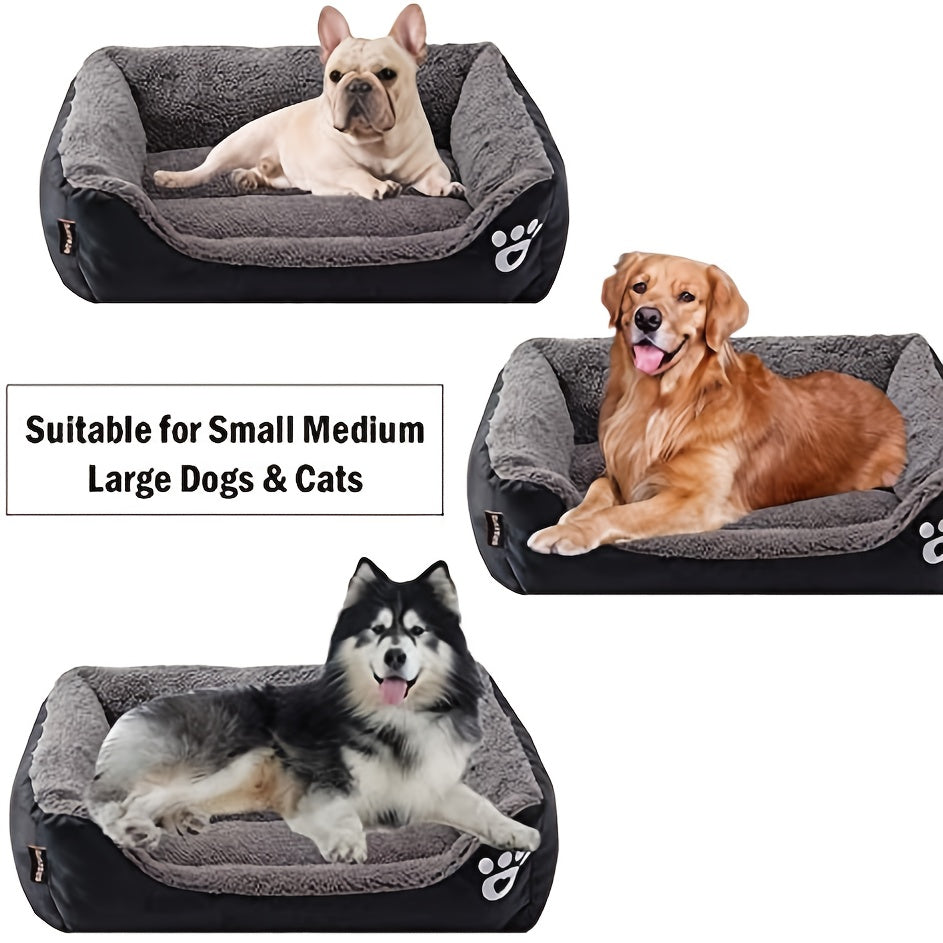 Large, Washable Dog Bed with Paw Print Design - Plush, Rectangular Kennel for Cats, Dogs, and Small Animals - Durable Polyester Fiber, Available in Multiple Colors, Pet Supplies|Plush Dog Bed|Durable Kennel