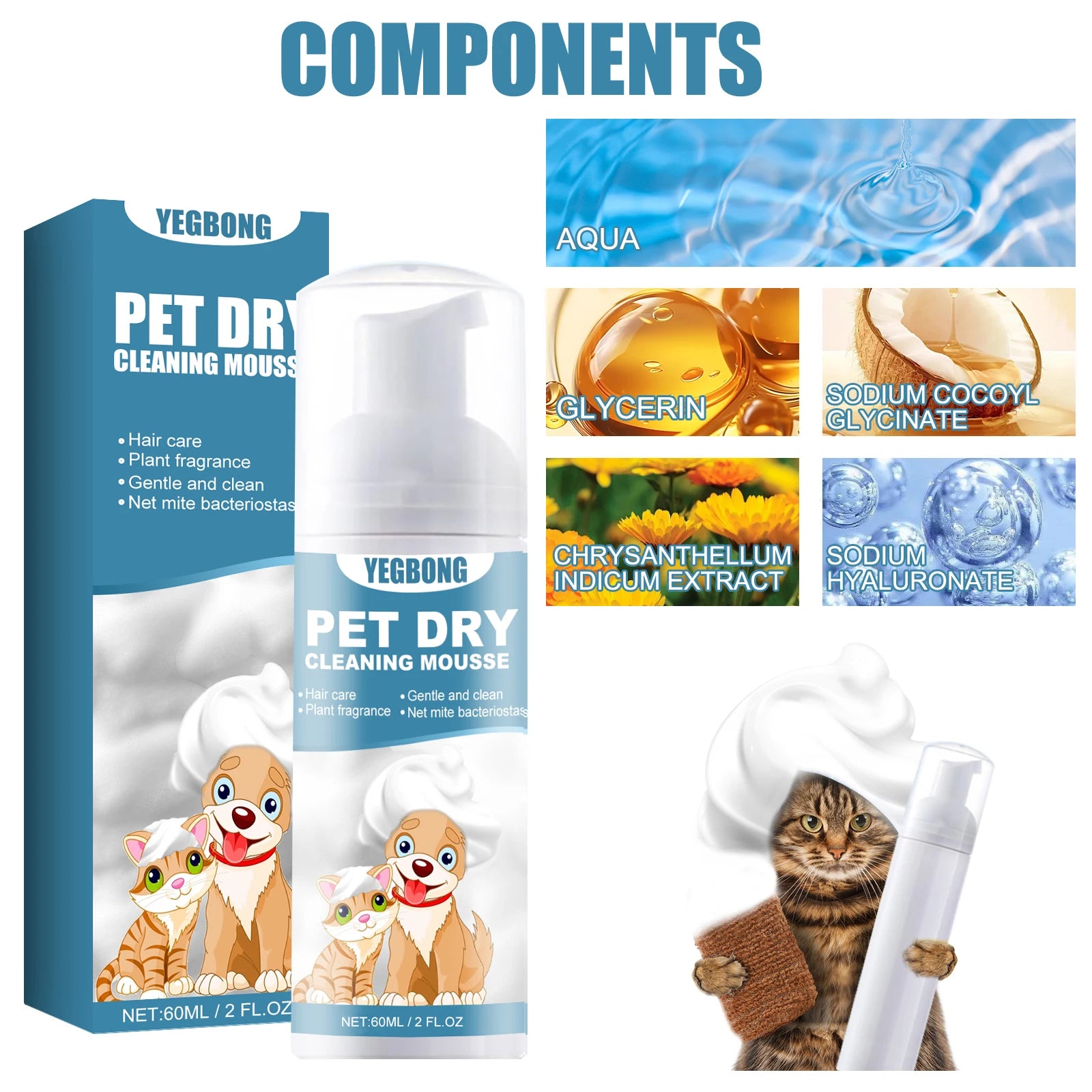 Pet Dry Cleaning Mousse for Dogs and Cats No Water Bath Gentle Effective Clean