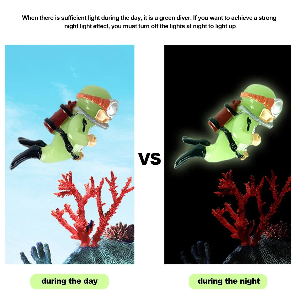 1pc Luminous Aquarium Accessories Simulated Diver Resin Floating Interesting Decor Fish Tank Landscaping Decoration Toy Pendant