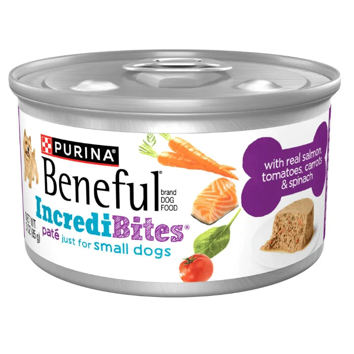 For Purina Beneful IncrediBites Wet Dog Food 3 oz Pate with Real Soft Salmon & Vegetables for Small Dogs
