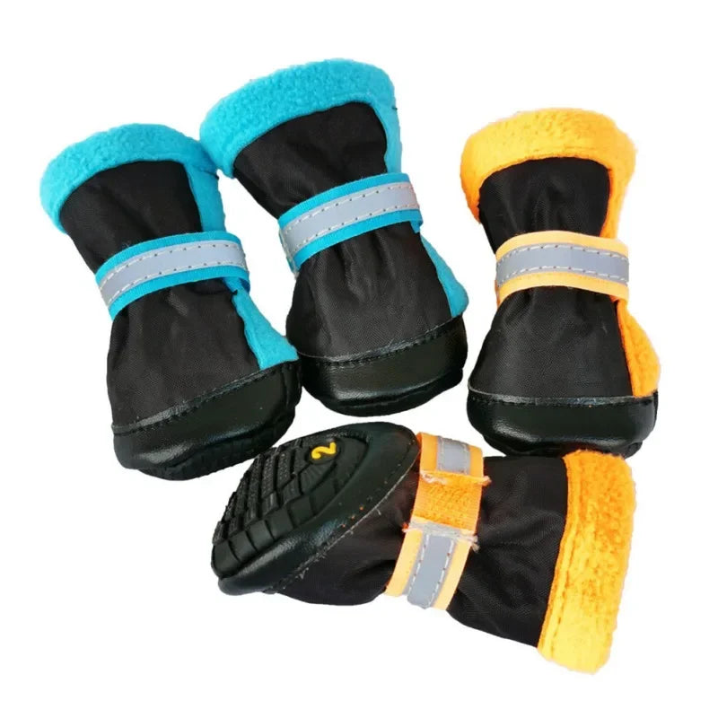 4pcs Dog Boots Pet Antiskid Shoes Winter Warm Waterproof Reflective Puppy Paw Protectors Booties For Small Medium Dogs