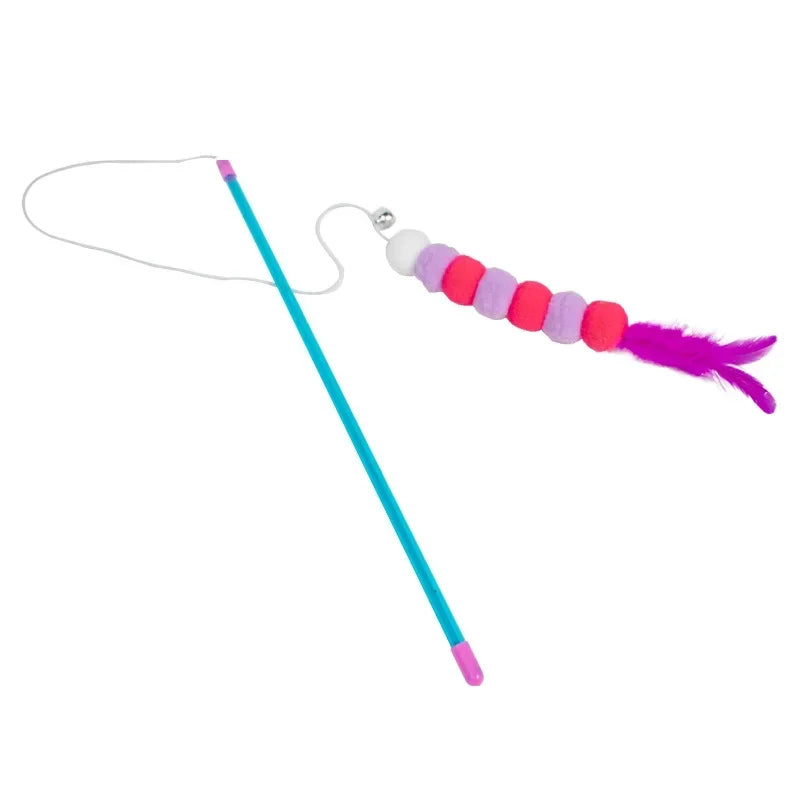 2024 Funny Cat Stick Kitten Cat Teaser Interactive Toy Rod with Bell and Feather Toys for Cats Rod Pet Cats Toys Stick