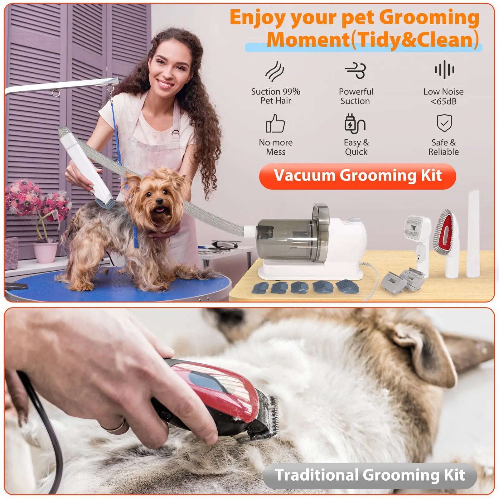 6 In 1 Dog Hair Vacuum & Cat Dog Grooming Kit Pet Grooming Vacuum with 2.5L Capacity Large Suction & Low Noise Pet Hair Cleaner