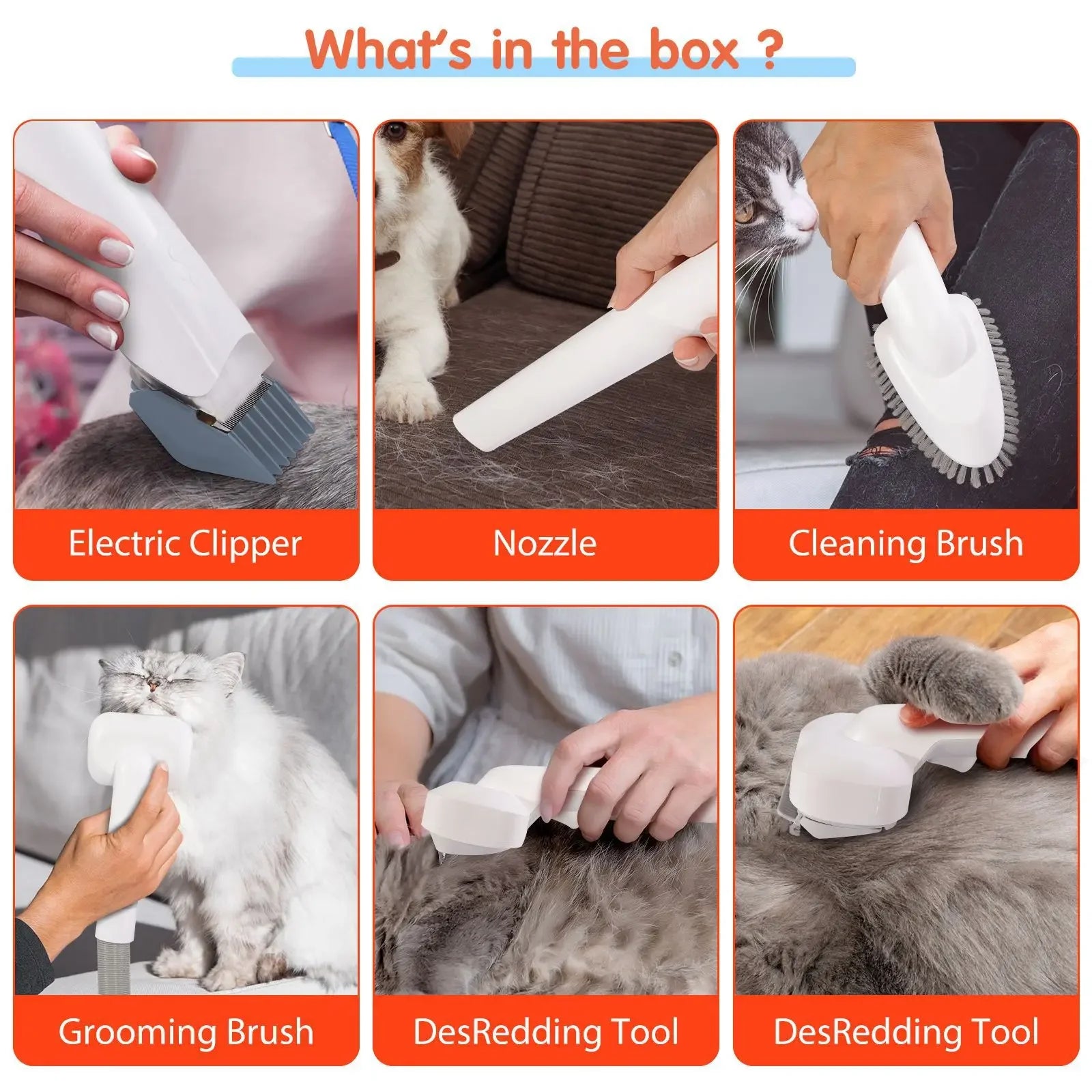 6 In 1 Dog Hair Vacuum & Cat Dog Grooming Kit Pet Grooming Vacuum with 2.5L Capacity Large Suction & Low Noise Pet Hair Cleaner