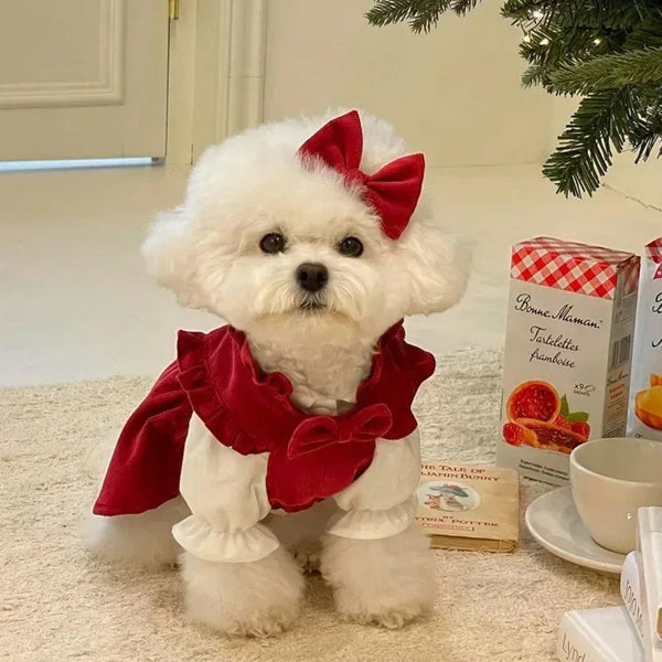 Puppy Bow Knot Dress Winter Warm Dog Coat Christmas Style