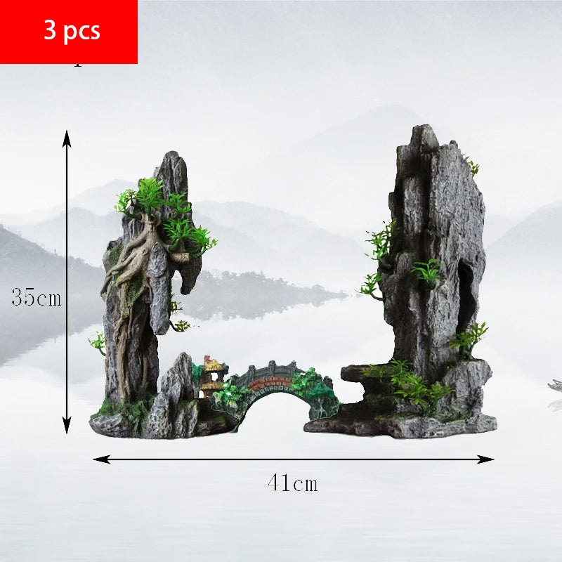 Fish tank landscaping decoration, rockery, stone grass scenery simulation, water grass landscaping package, aquarium box