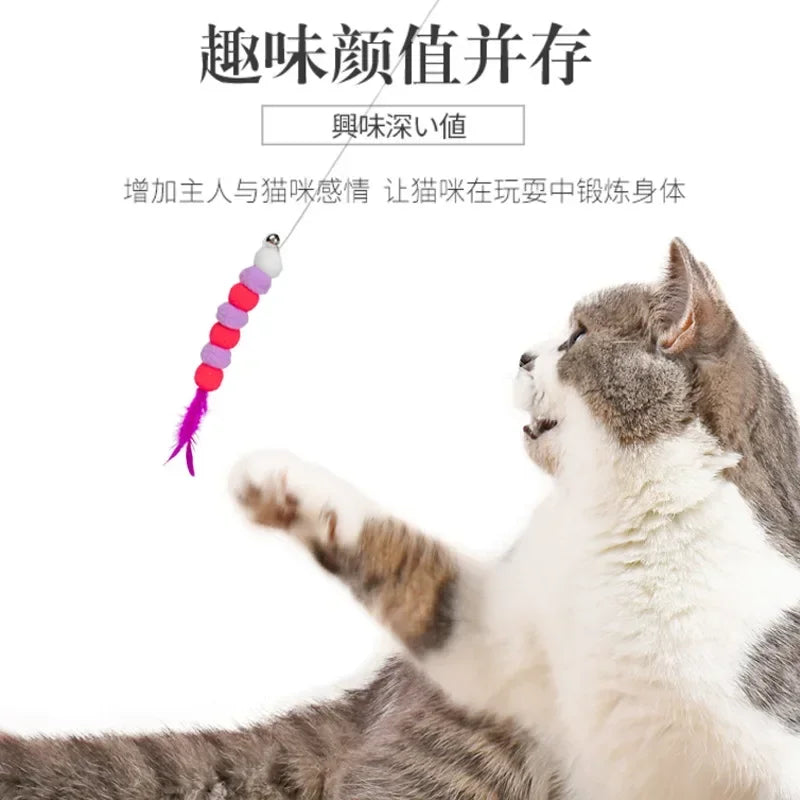 2024 Funny Cat Stick Kitten Cat Teaser Interactive Toy Rod with Bell and Feather Toys for Cats Rod Pet Cats Toys Stick