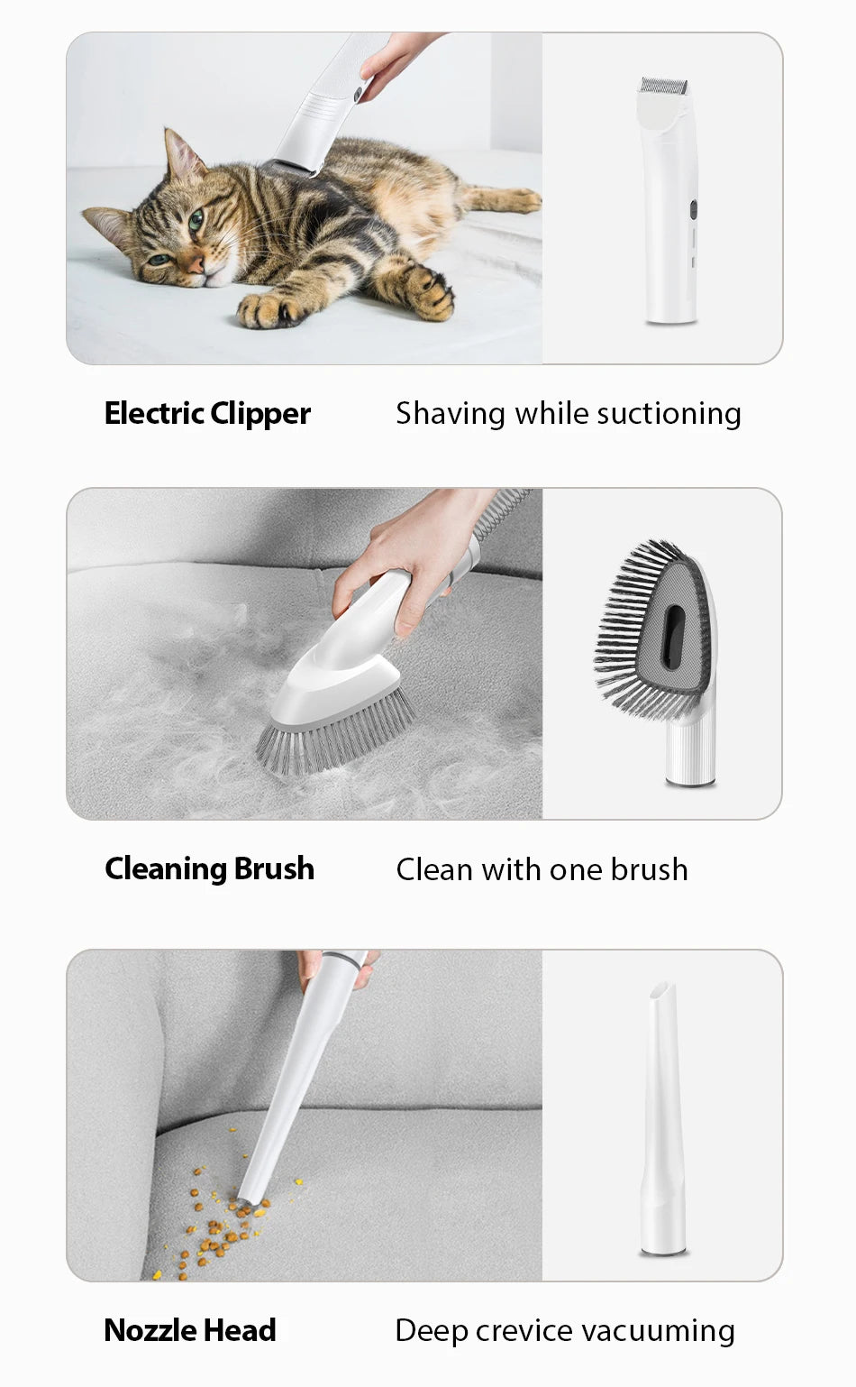 ROJECO Pet Multifunction Grooming Vacuum Kit 5-IN-1 Smart Touch Portable Household Pet Vacuum Cleaner for Cat Dog Hair Groomer