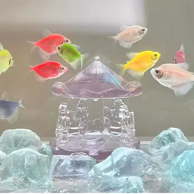 Aquarium Landscaping Crystal Castle Simulation Windmill/Fishtail/Carriage Healing Creative Decoration Underwater World Scenery