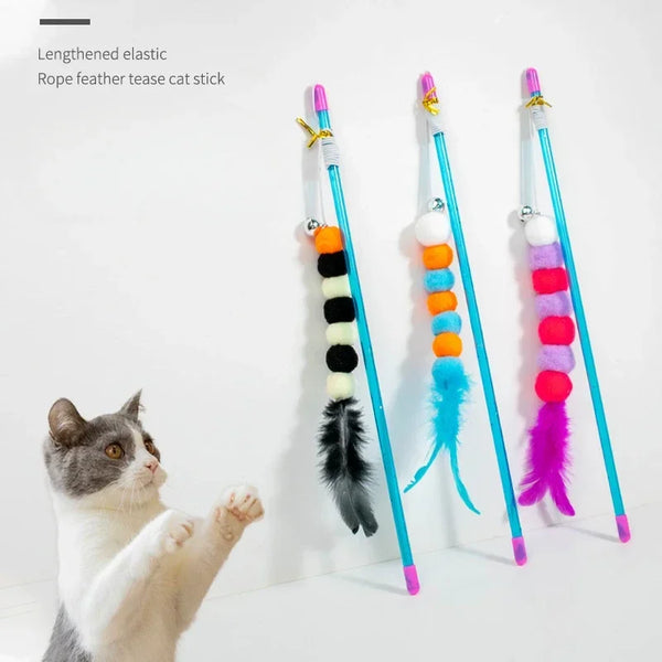 Cat Teaser Wand With Bell And Feather Toy Kitten