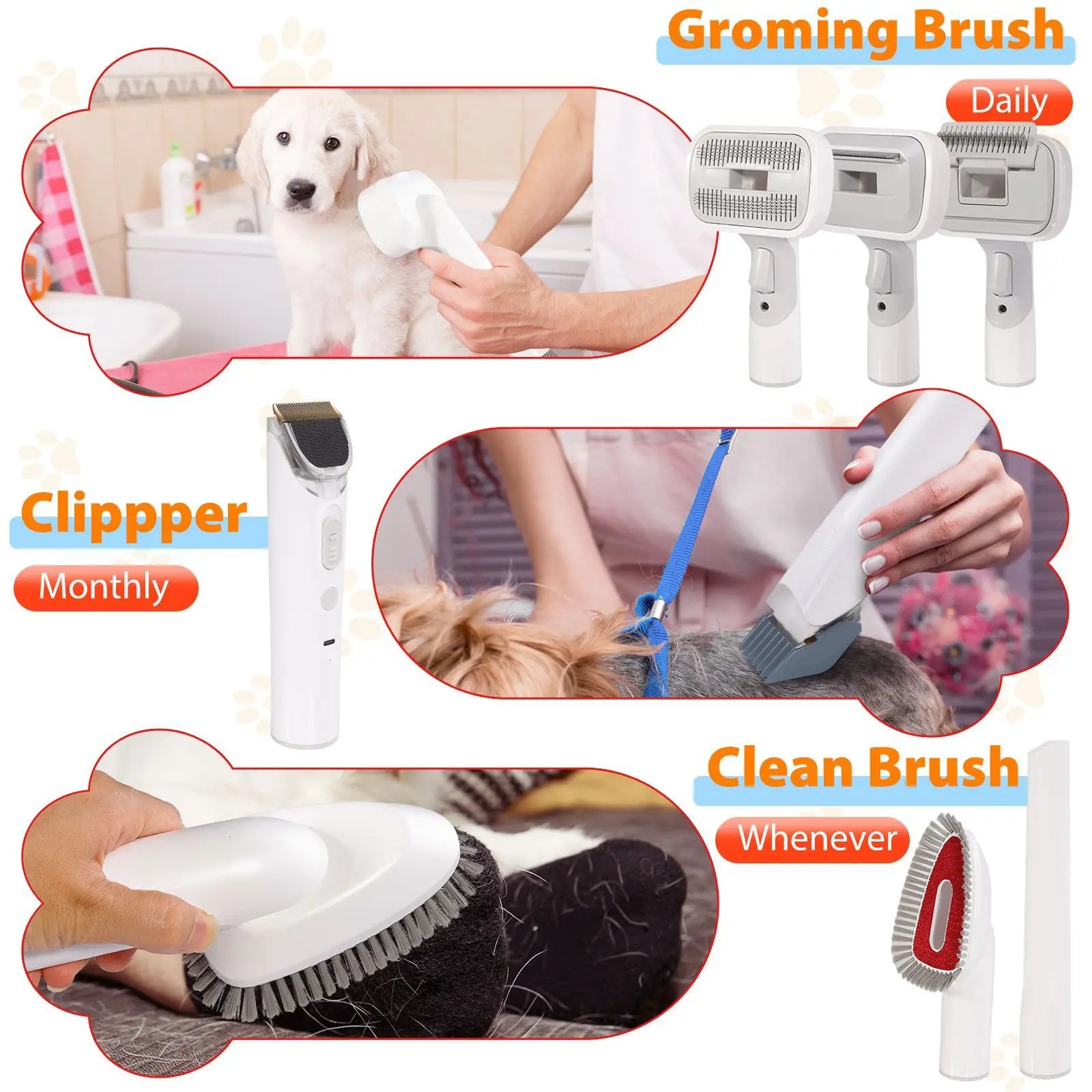 6 In 1 Dog Hair Vacuum & Cat Dog Grooming Kit Pet Grooming Vacuum with 2.5L Capacity Large Suction & Low Noise Pet Hair Cleaner