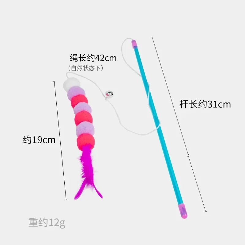 2024 Funny Cat Stick Kitten Cat Teaser Interactive Toy Rod with Bell and Feather Toys for Cats Rod Pet Cats Toys Stick