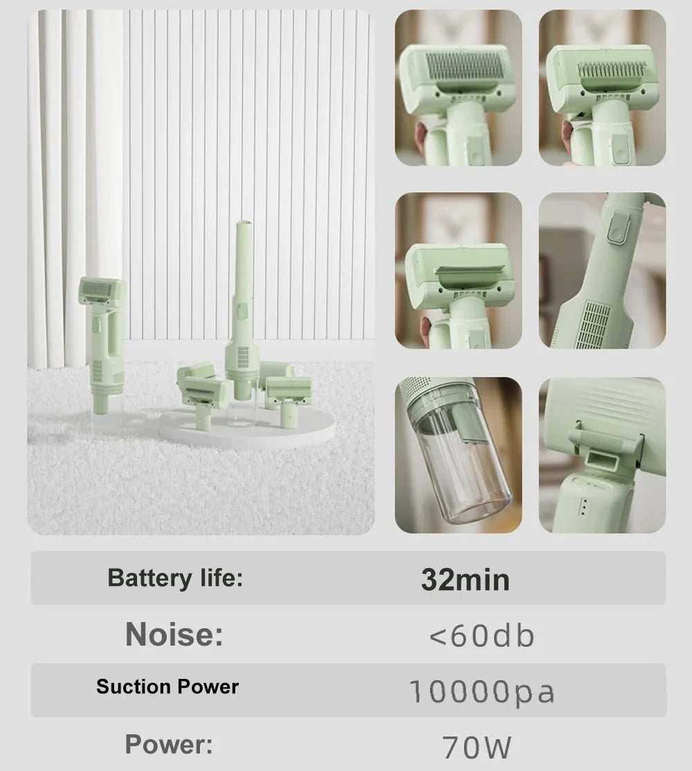 Cat Grooming Vacuum 5Brushes Pet Grooming Kit with 0.3L Hair Dust Cup Dog Vacuum Cleaner for Pets Cats Dogs Hair Vacuum Cleaner