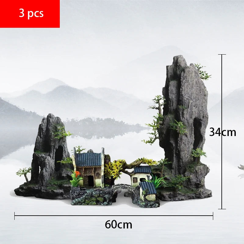 Fish tank landscaping decoration, rockery, stone grass scenery simulation, water grass landscaping package, aquarium box