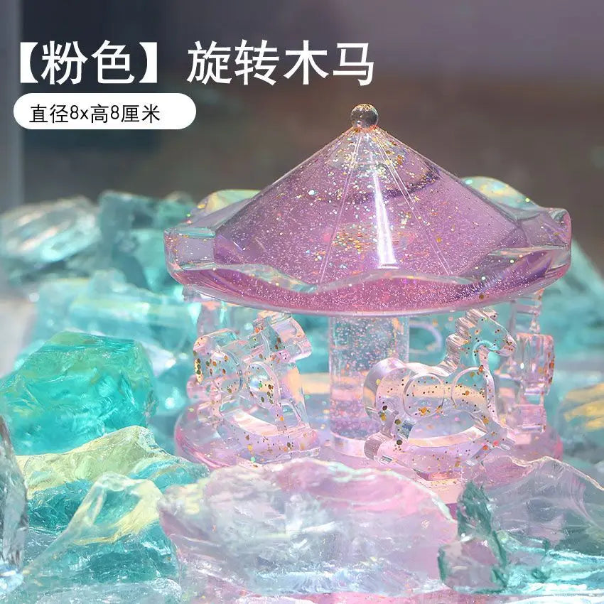 Aquarium Landscaping Crystal Castle Simulation Windmill/Fishtail/Carriage Healing Creative Decoration Underwater World Scenery