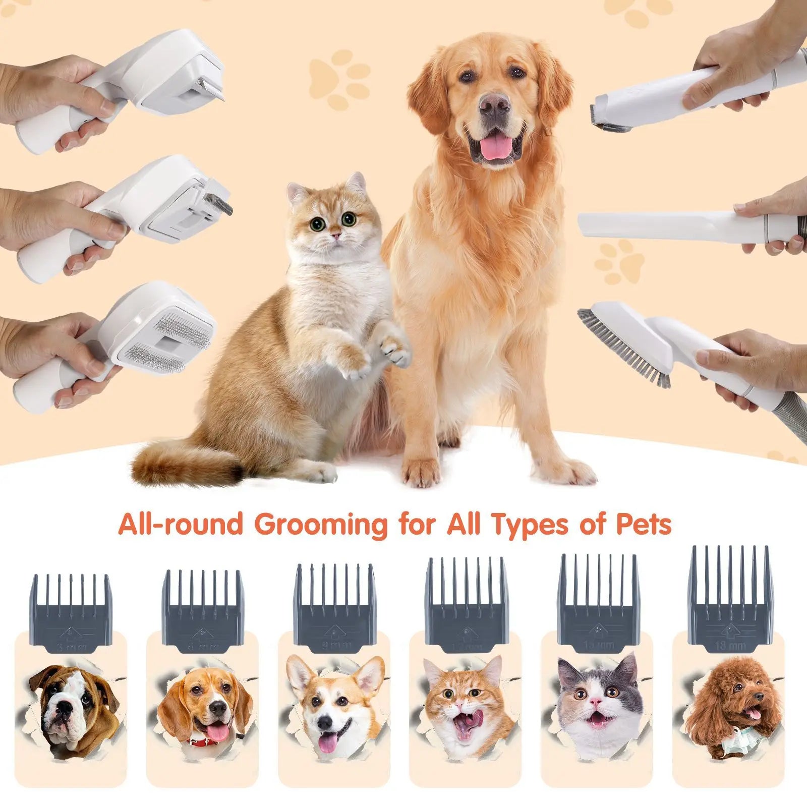 6 In 1 Dog Hair Vacuum & Cat Dog Grooming Kit Pet Grooming Vacuum with 2.5L Capacity Large Suction & Low Noise Pet Hair Cleaner