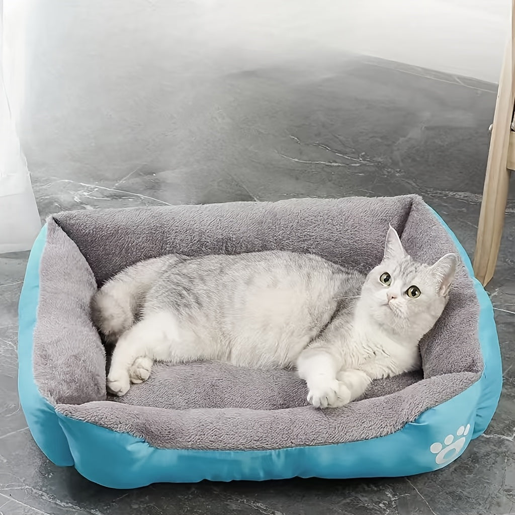 Large, Washable Dog Bed with Paw Print Design - Plush, Rectangular Kennel for Cats, Dogs, and Small Animals - Durable Polyester Fiber, Available in Multiple Colors, Pet Supplies|Plush Dog Bed|Durable Kennel