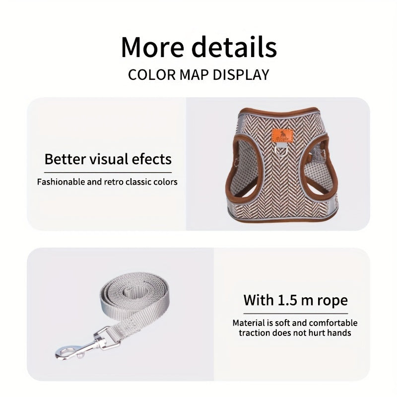 Breathable HP378 Pet Harness, Polyester Dog Vest with Durable Chest Back Strap, Adjustable Fit, Hand Wash Only, Comfortable Pet Supplies for Dog Walking