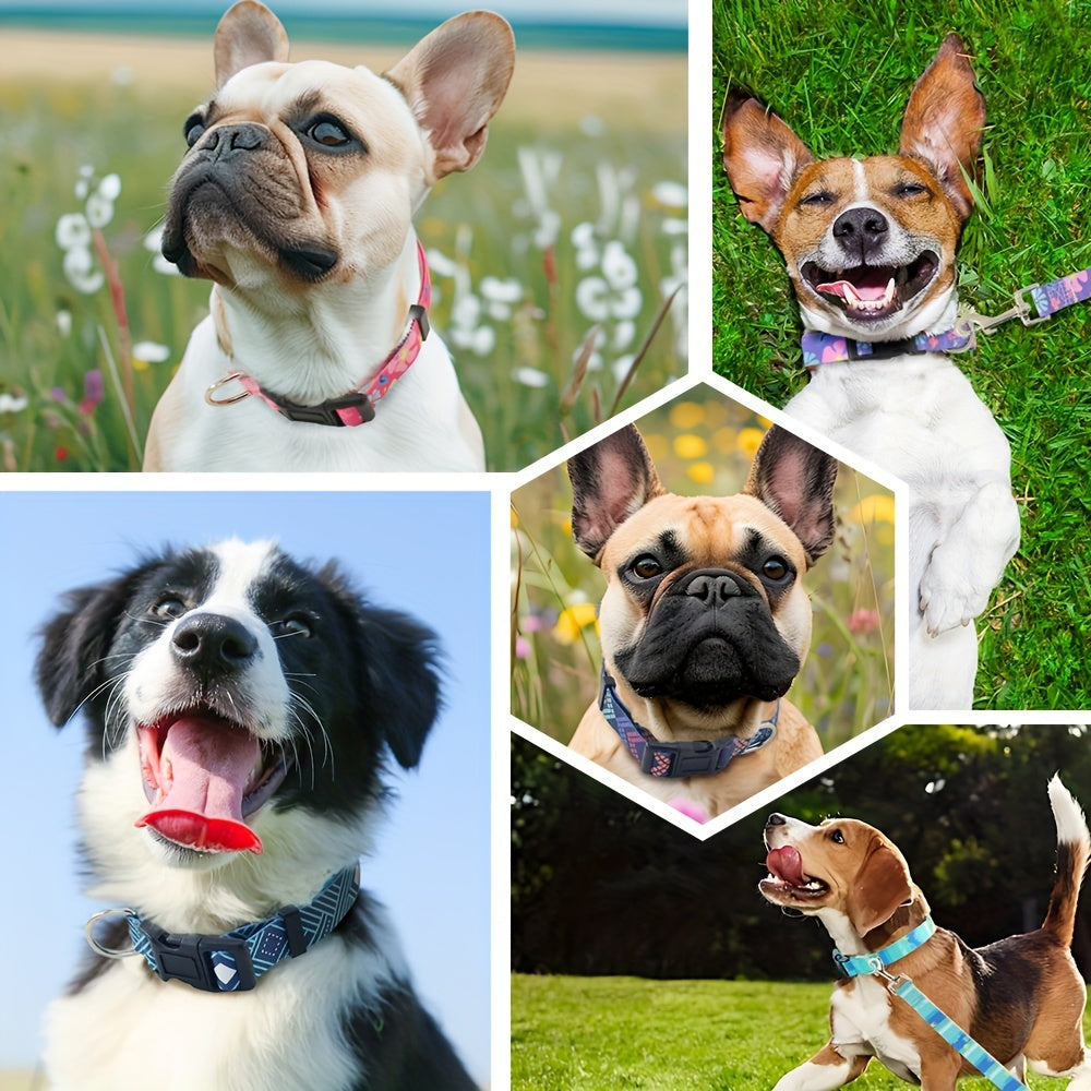 Adjustable Dog Collar with Leash Set, Comfortable Polyester Dog Collar for Small, Medium, Large Dogs, Durable D-Ring, Quick Release Buckle, Heat Transfer Pattern, Pet Supplies