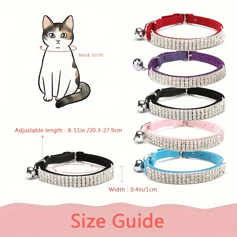 Soft Velvet Cat Collar - Jewelry Turn Drill & Bell, Shiny Neck Collar, Adjustable & Safe Pet Supplies
